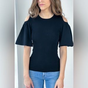 Ganni flutter sleeve Evangel black top in XS